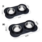 Slow Feeder Dog Bowls Stainless Steel Food and Water Bowl Set 2 in 1 No Spill Waterproof Silicone Pet Food Mat Puppy Feeding Station for Large Medium Small Breed Non Slip Metal Dish Tray