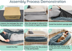 Human Dog Bed for Adult - Luxury Faux Fur Giant Size Dog Bed with Portable Handle, Egg Orthopedic Foam with Blanket,, Dark Grey