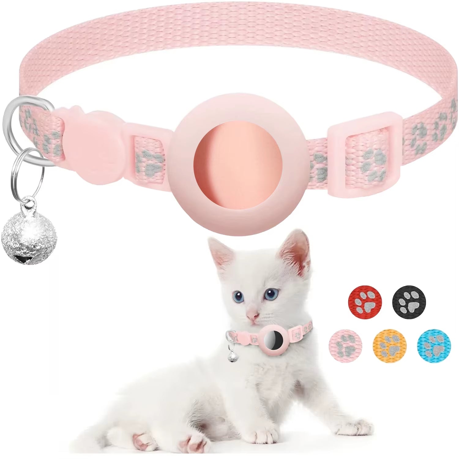 Airtag Pet Collar for Girl Boy Cats , Reflective Kitten Collar with Apple Air Tag Holder and Bell Quick Breakaway Release