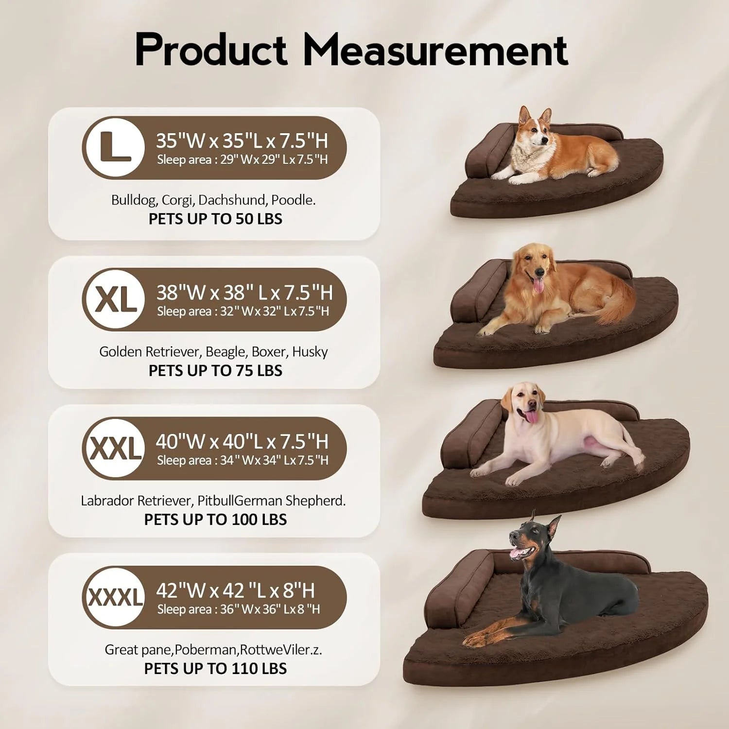 Large Dog Bed - Orthopedic Egg-Crate Memory Foam Dog Beds with Removable Washable Cover, Waterproof Pet Beds with Non-Slip Bottom, (Brown)