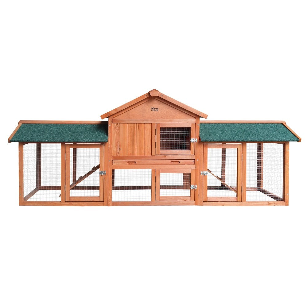 I.Pet Chicken Coop Rabbit Hutch Large Run Wooden Outdoor Pet Bunny Cage House