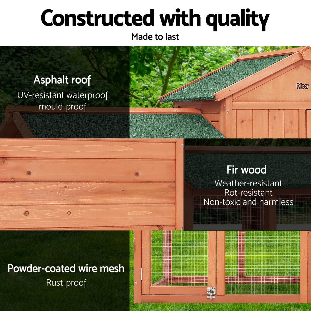 I.Pet Chicken Coop Rabbit Hutch Large Run Wooden Outdoor Pet Bunny Cage House