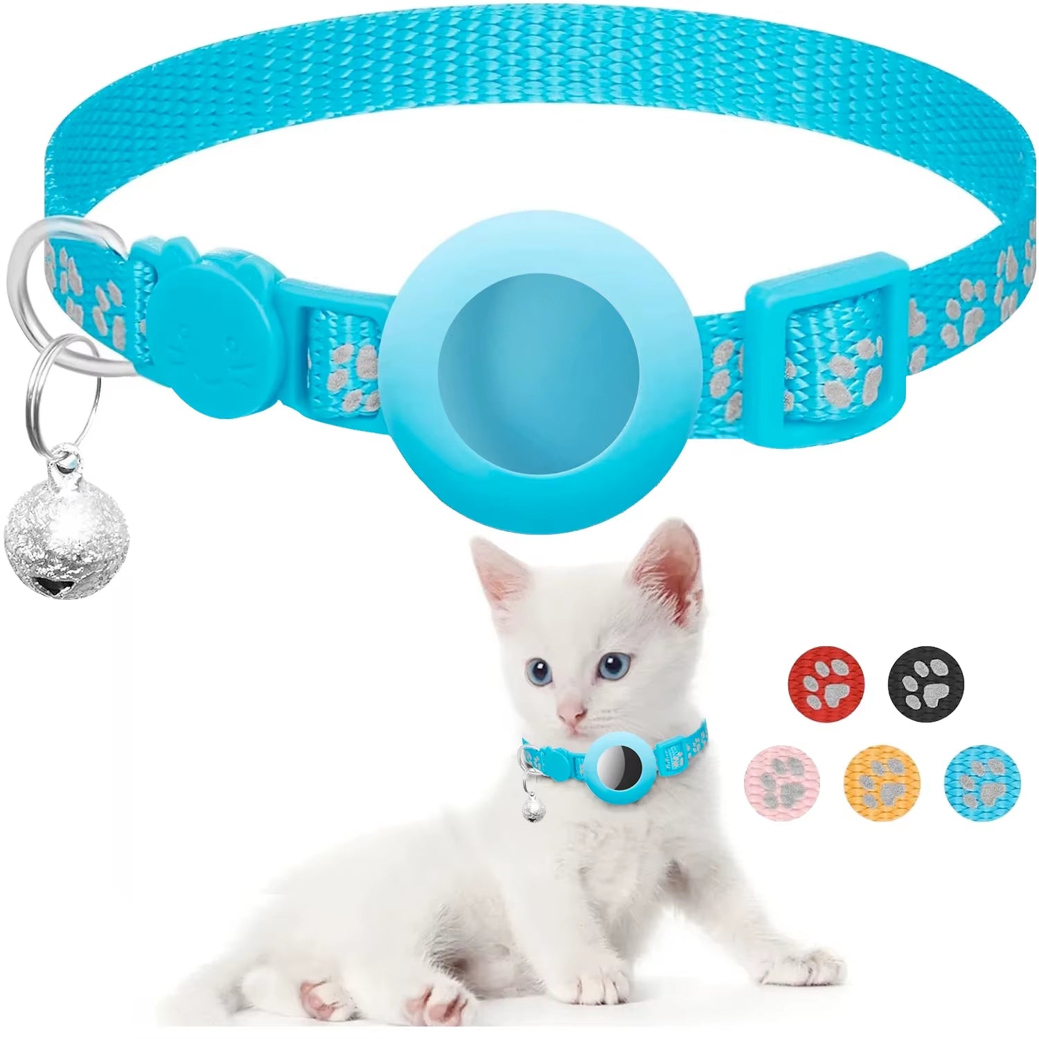 Airtag Pet Collar for Girl Boy Cats , Reflective Kitten Collar with Apple Air Tag Holder and Bell Quick Breakaway Release
