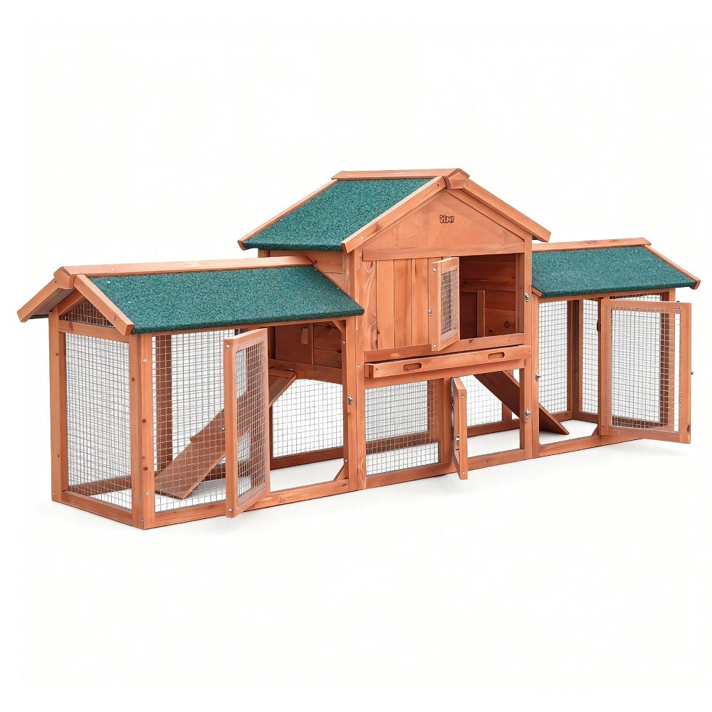 I.Pet Chicken Coop Rabbit Hutch Large Run Wooden Outdoor Pet Bunny Cage House