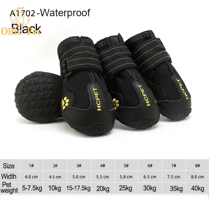 Dog Shoes Waterproof Anti-Slip Rain Boots Warm Snow Reflective for Small Large Pet Sports Training Protect Pet Feet 4Pcs