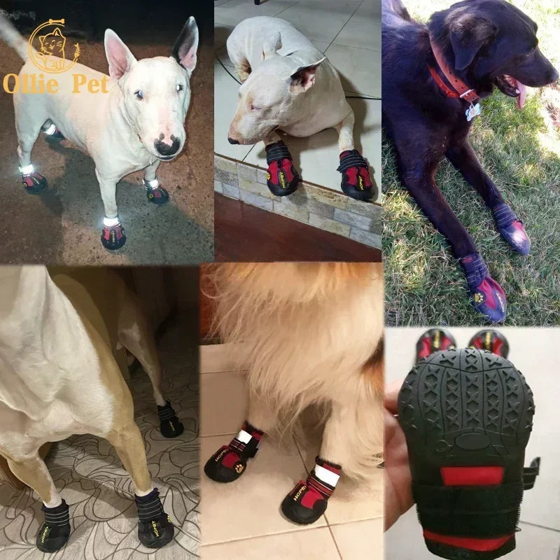 Dog Shoes Waterproof Anti-Slip Rain Boots Warm Snow Reflective for Small Large Pet Sports Training Protect Pet Feet 4Pcs