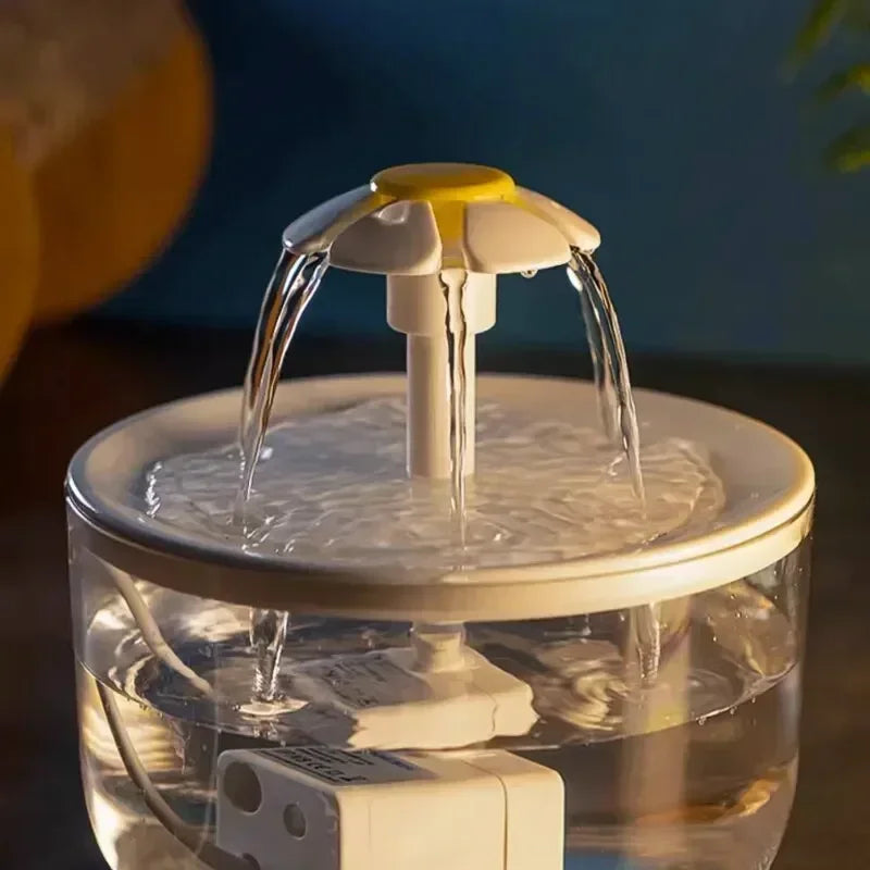 Automatic Circulating Pet Water Fountain Cat Mute Water Dispenser Dog Transparent Petal Water Filter off Power Outage