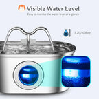 108Oz/3.2L Cat Water Stainless Steel Pets Dispenser with LED Light Silent Pump Automatic Fountain for Cat Dog Drinking Bowl