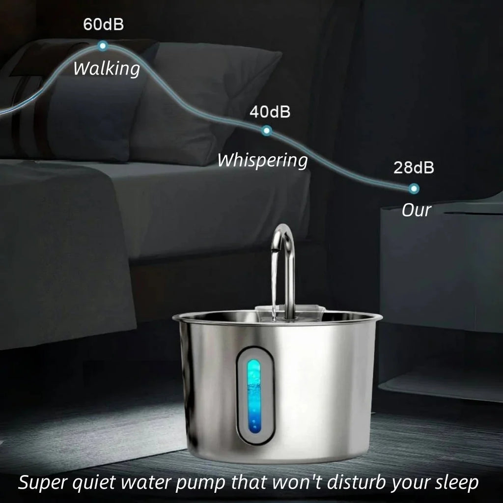 Stainless Steel Cat & Dog Water Fountain 2.2L Ultra Quiet USB Powered Automatic Pet Drinking Fountain Durable for Indoor Pets