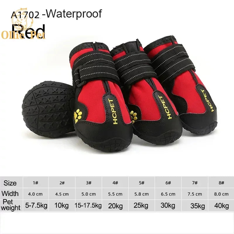 Dog Shoes Waterproof Anti-Slip Rain Boots Warm Snow Reflective for Small Large Pet Sports Training Protect Pet Feet 4Pcs