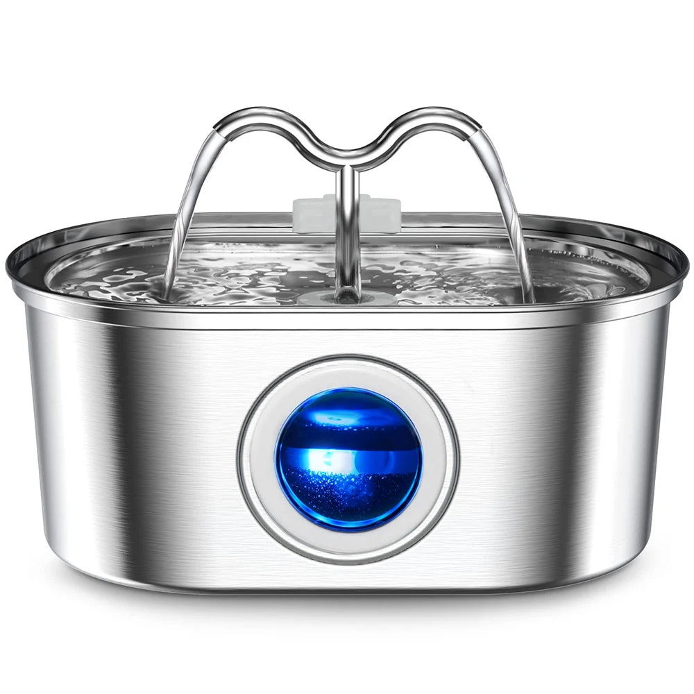 108Oz/3.2L Cat Water Stainless Steel Pets Dispenser with LED Light Silent Pump Automatic Fountain for Cat Dog Drinking Bowl