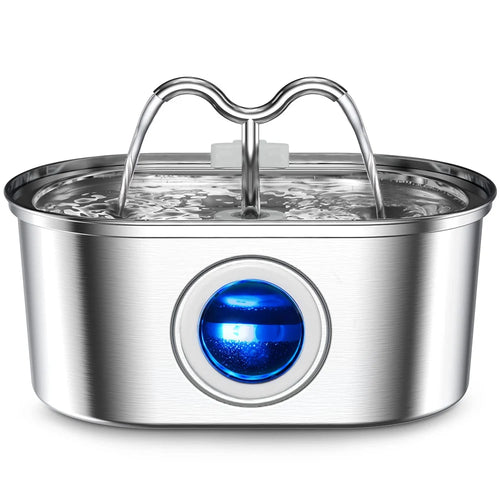 108Oz/3.2L Cat Water Stainless Steel Pets Dispenser with LED Light Silent Pump Automatic Fountain for Cat Dog Drinking Bowl