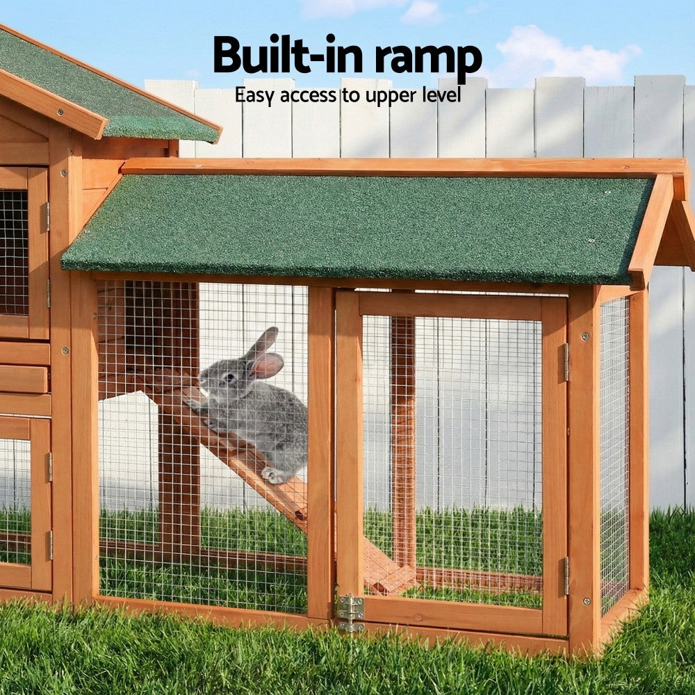 I.Pet Chicken Coop Rabbit Hutch Large Run Wooden Outdoor Pet Bunny Cage House