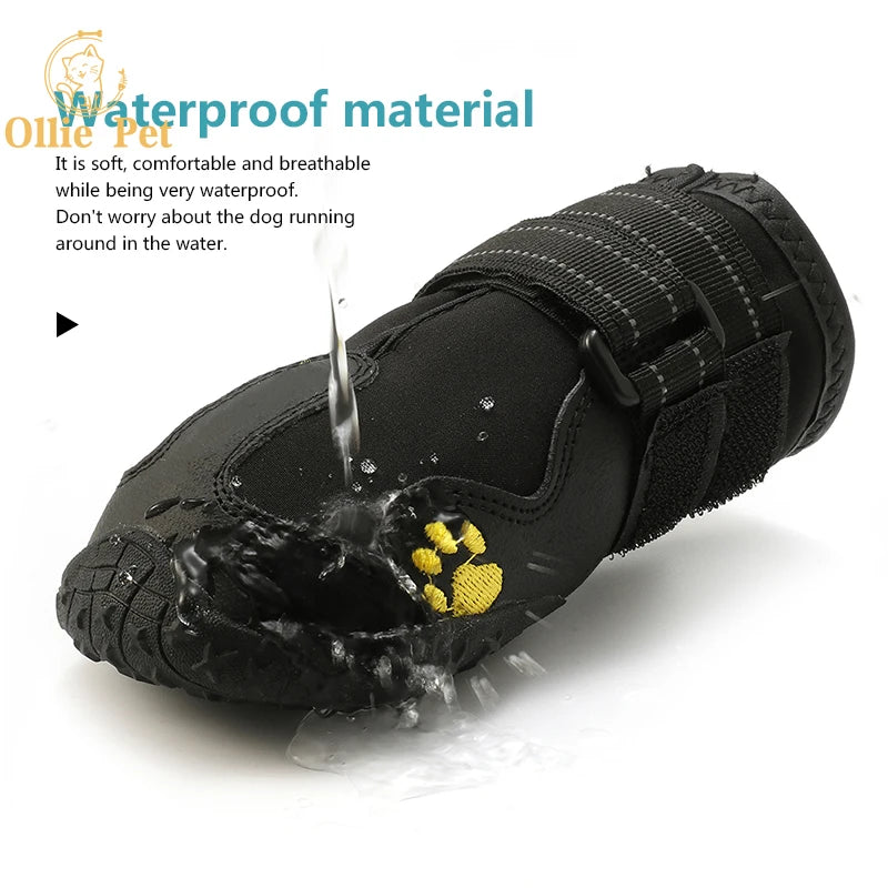 Dog Shoes Waterproof Anti-Slip Rain Boots Warm Snow Reflective for Small Large Pet Sports Training Protect Pet Feet 4Pcs
