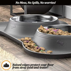 Slow Feeder Dog Bowls Stainless Steel Food and Water Bowl Set 2 in 1 No Spill Waterproof Silicone Pet Food Mat Puppy Feeding Station for Large Medium Small Breed Non Slip Metal Dish Tray