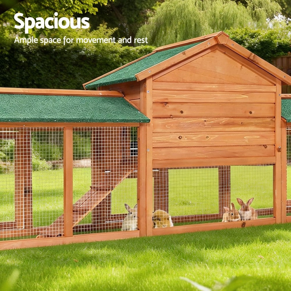 I.Pet Chicken Coop Rabbit Hutch Large Run Wooden Outdoor Pet Bunny Cage House