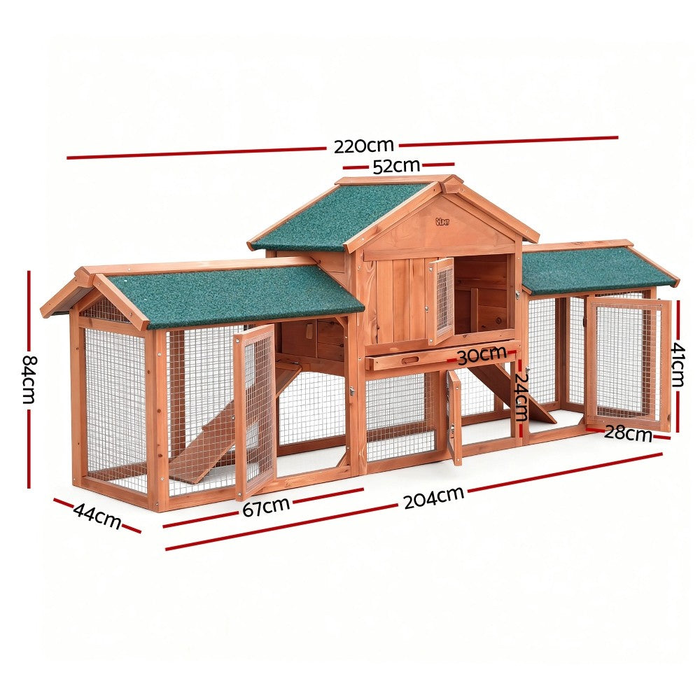 I.Pet Chicken Coop Rabbit Hutch Large Run Wooden Outdoor Pet Bunny Cage House