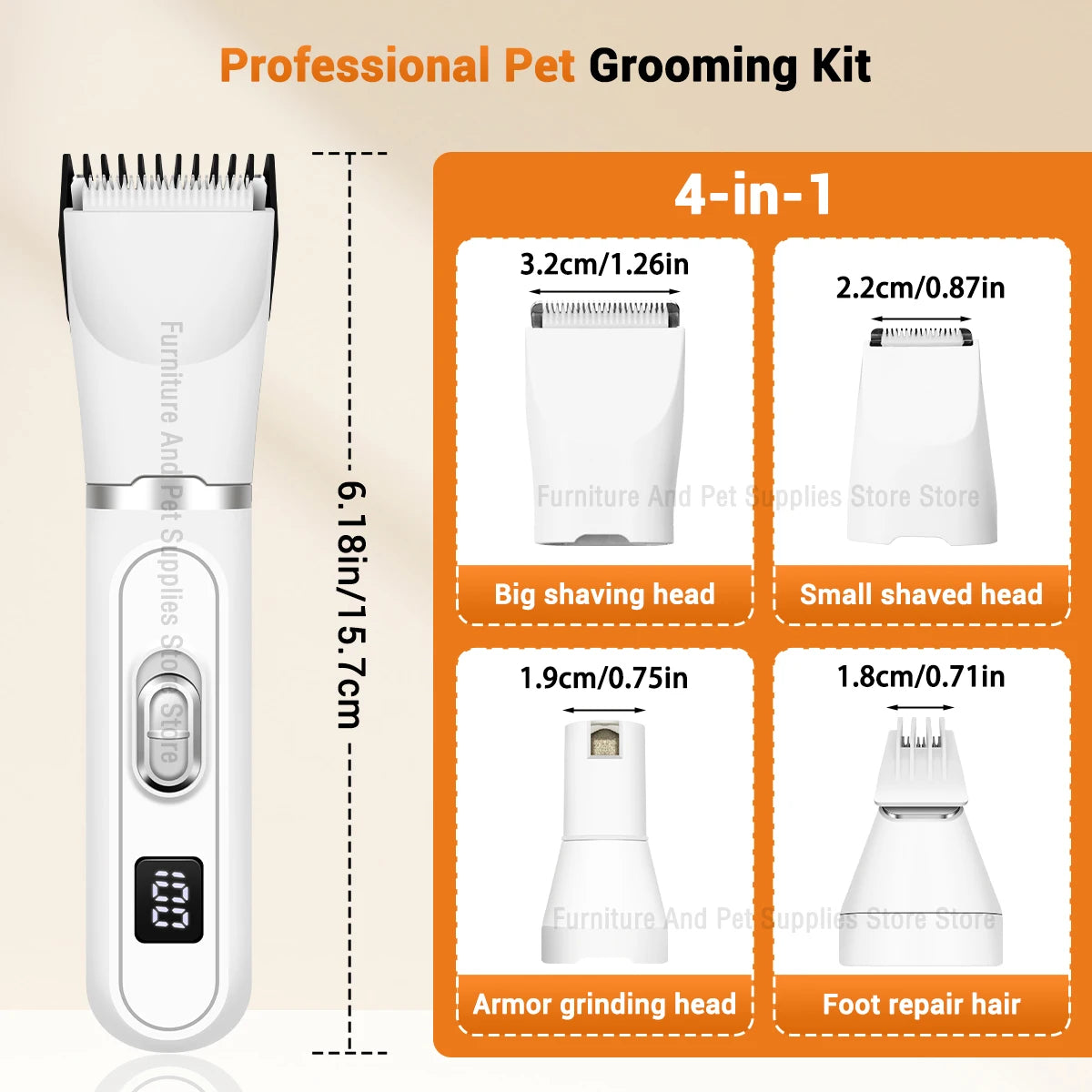 4-In-1 Pet Grooming and Care Set 4Different Blades Pet Hair Shaver Low Noise Pet Clippers Rechargeable Cordless Safe Dog Trimmer
