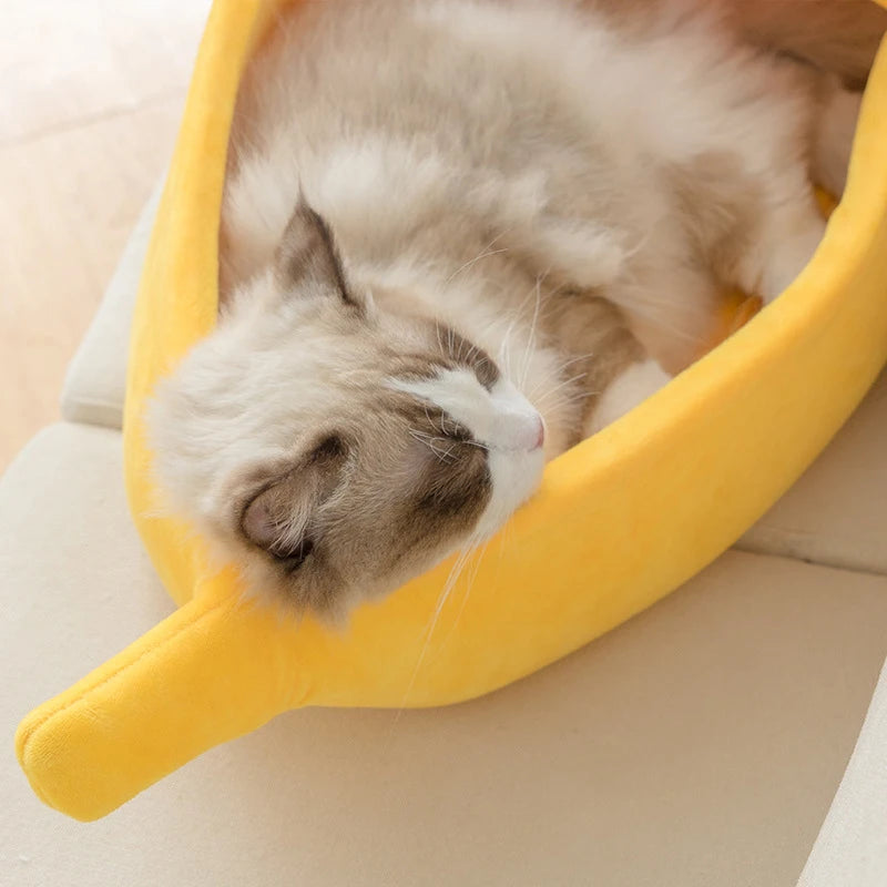 Winter Banana Cat Bed House Funny Cute Cozy Cat Mat Beds Warm Durable Portable Pet Basket Kennel Dog Cushion Cat Supplies Winter