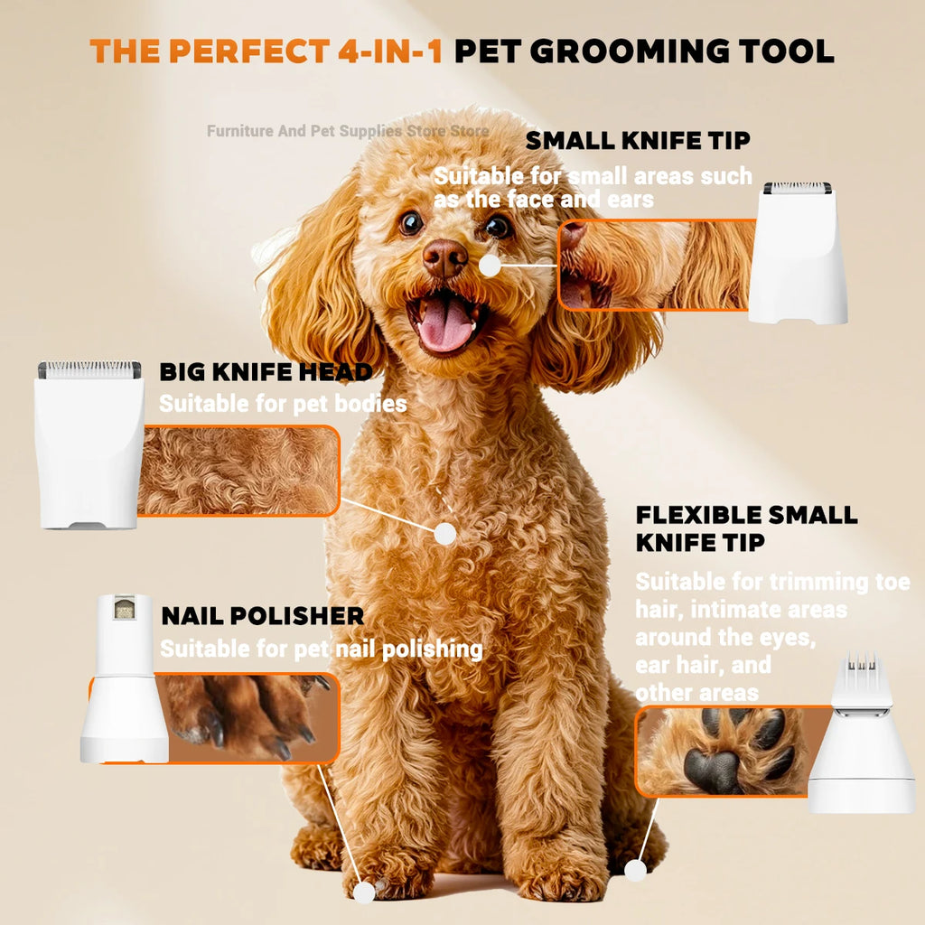 4-In-1 Pet Grooming and Care Set 4Different Blades Pet Hair Shaver Low Noise Pet Clippers Rechargeable Cordless Safe Dog Trimmer