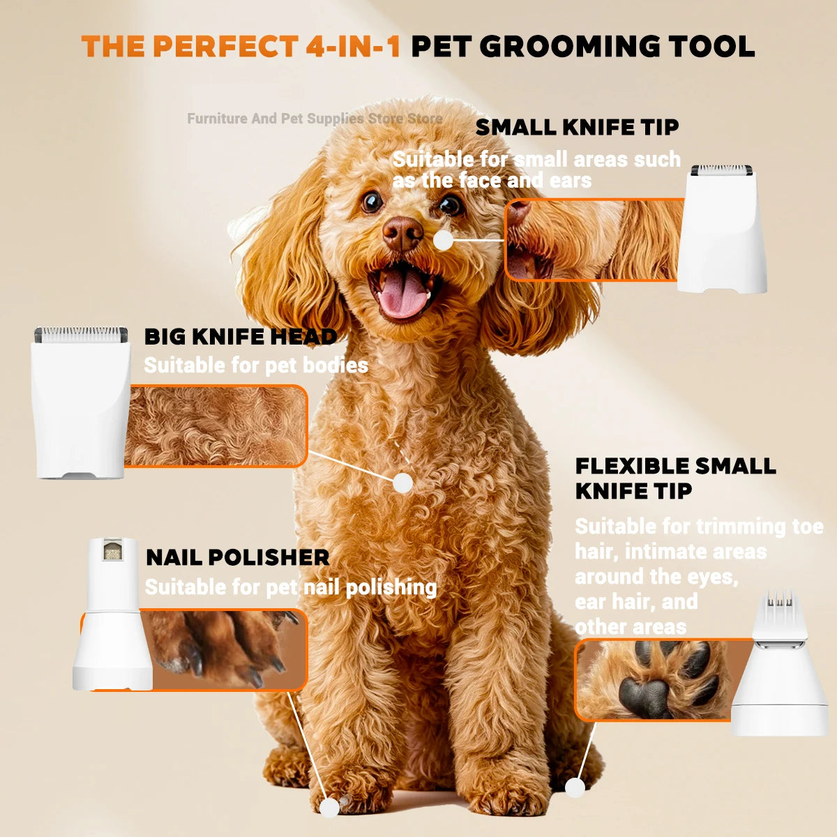 4-In-1 Pet Grooming and Care Set 4Different Blades Pet Hair Shaver Low Noise Pet Clippers Rechargeable Cordless Safe Dog Trimmer