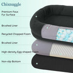 Human Dog Bed for Adult - Luxury Faux Fur Giant Size Dog Bed with Portable Handle, Egg Orthopedic Foam with Blanket,, Dark Grey