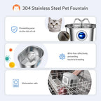 108Oz/3.2L Cat Water Stainless Steel Pets Dispenser with LED Light Silent Pump Automatic Fountain for Cat Dog Drinking Bowl