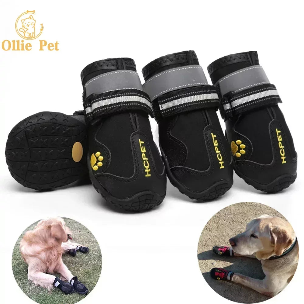 Dog Shoes Waterproof Anti-Slip Rain Boots Warm Snow Reflective for Small Large Pet Sports Training Protect Pet Feet 4Pcs