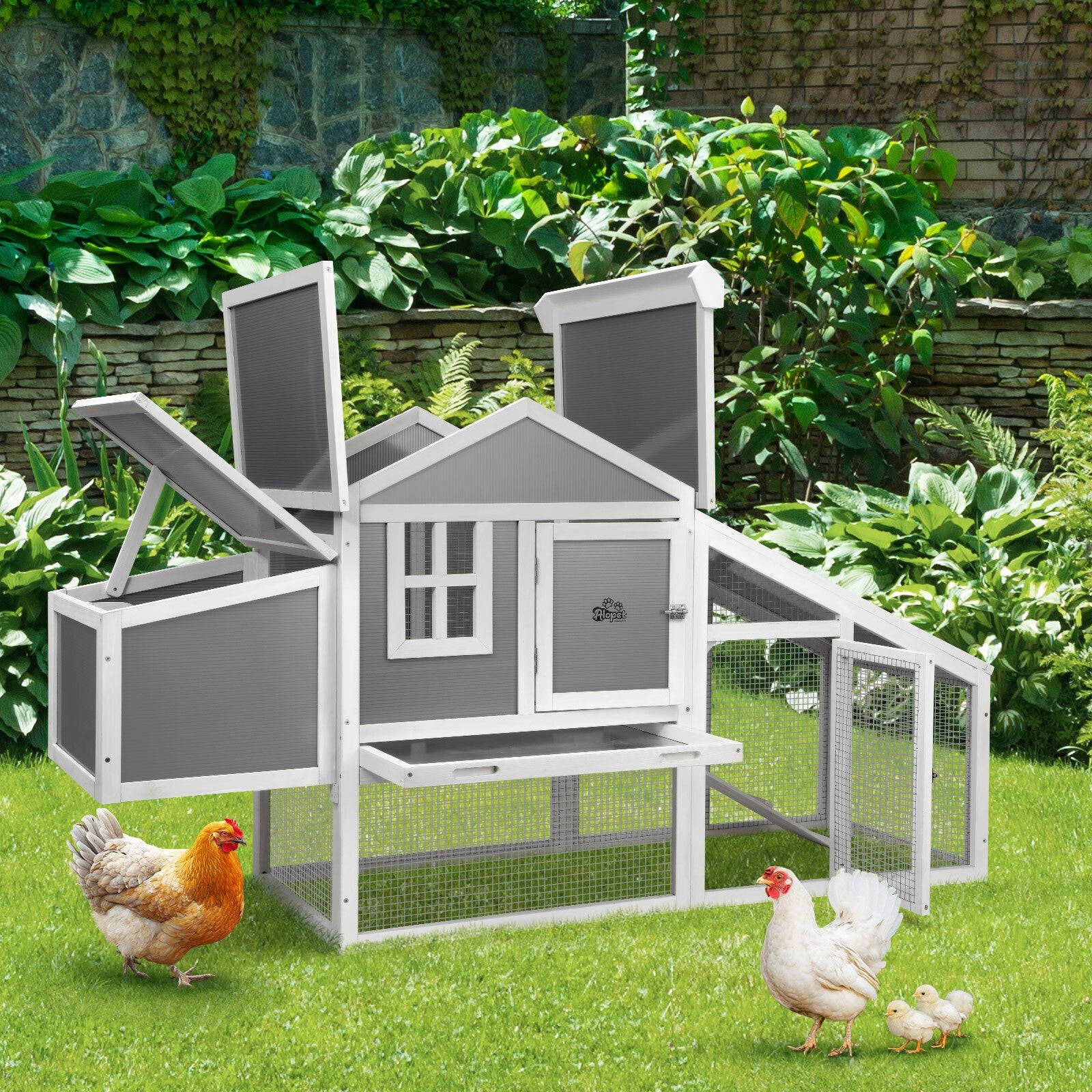 Alopet Chicken Coop Rabbit Hutch Large Wooden House Run Hatch Box Open Roof