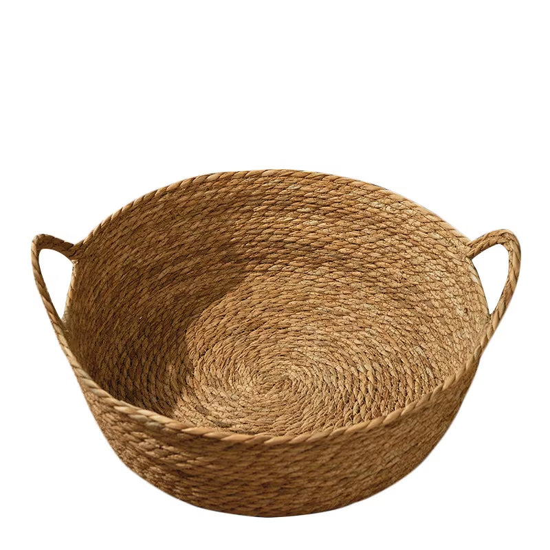 OUZEY Rattan Weaving Basket for Cat Comfortable Sleeping Pet Dog Bed Summer Cool Weave Cat House Donut round Kitten Puppy Bed