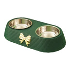 Pet Supplies Bow-Tie Bowknot Cats Food Bowl PP Base Dog Bowl Stainless Steel Double Pet Accessories Feeding Drinking Double Bowl