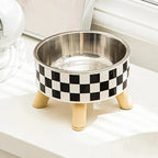 Pet Cat and Dog Bowl Polka-Dot Plaid Stainless Steel Anti-Slip Easy to Clean Indoor and Outdoor