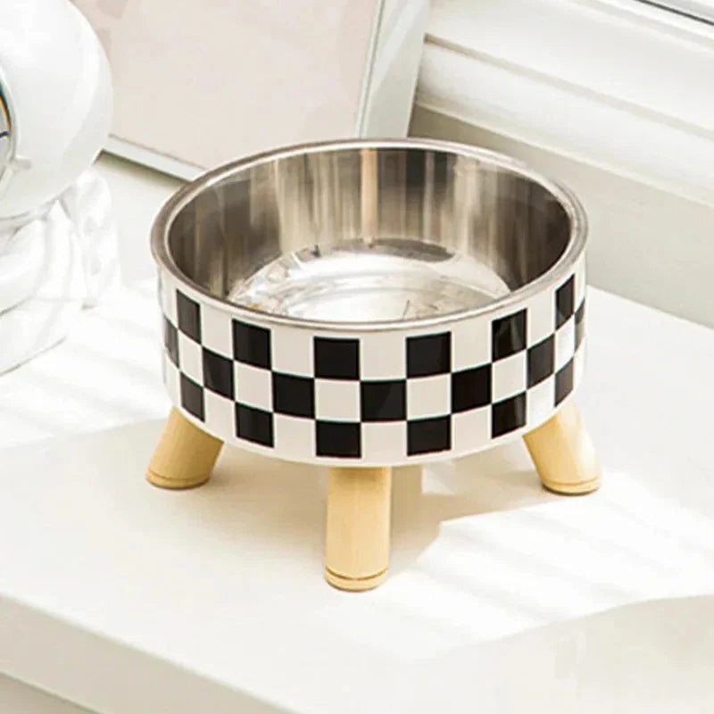 Pet Cat and Dog Bowl Polka-Dot Plaid Stainless Steel Anti-Slip Easy to Clean Indoor and Outdoor