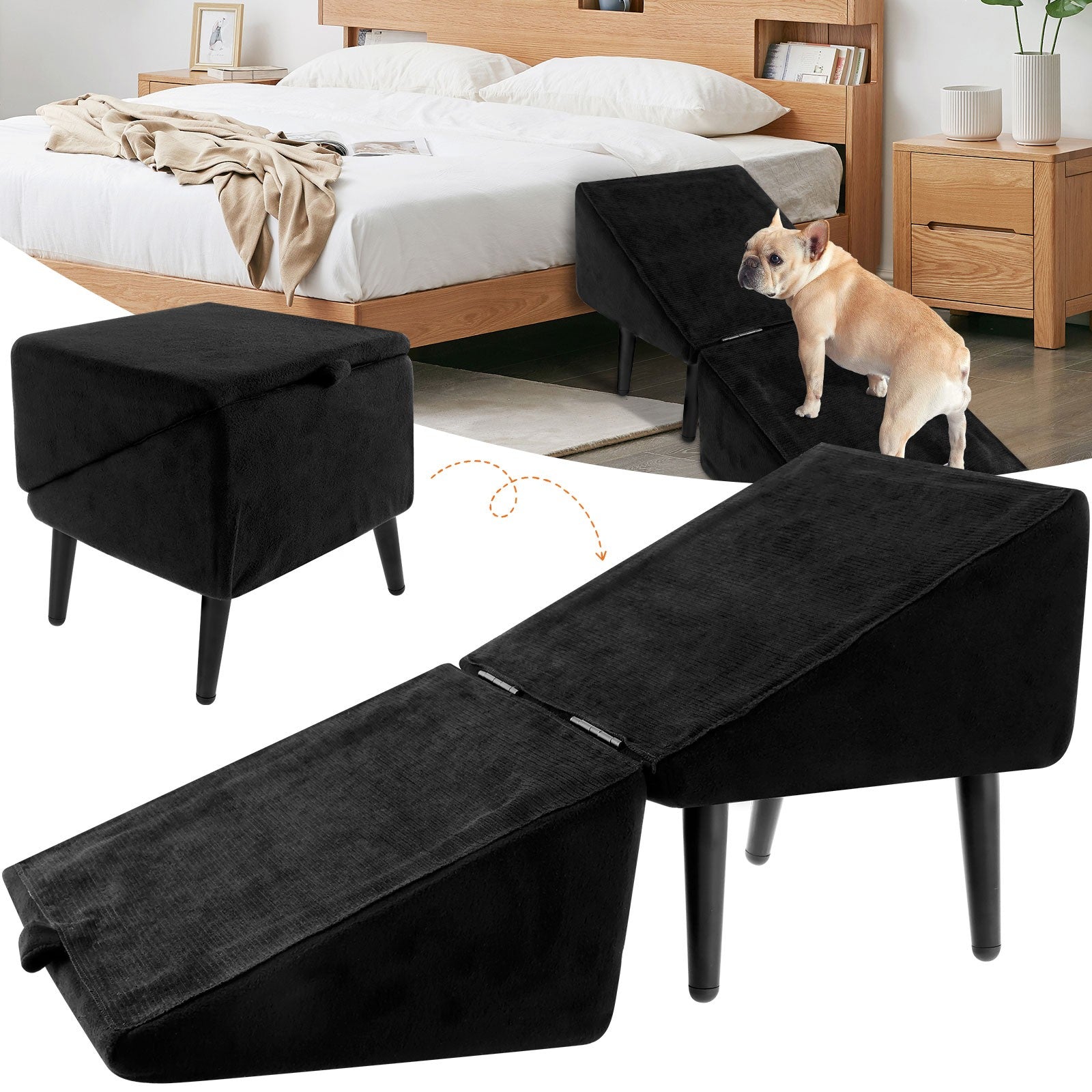 Convenient Split Ottoman Dog Ramp Sturdy Nonslip Dog Ramp Ottoman Compact Tybjg