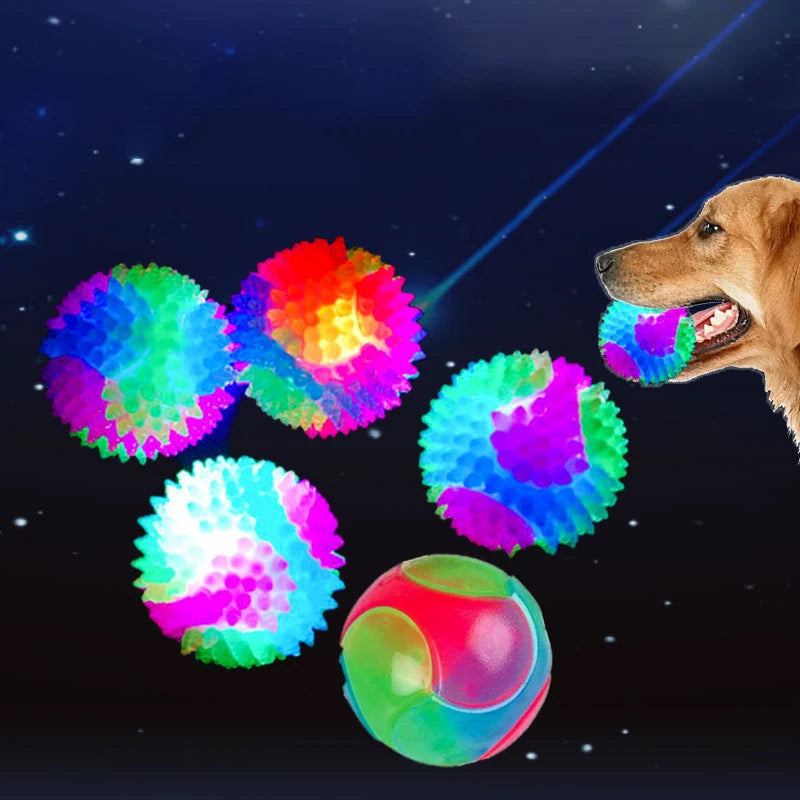 Fun Pet Toys Small Dog Flash Ball Dog Toys Ball TPR Three Color Glowing Elastic Ball Dog Training Throwing the Ball Dogball