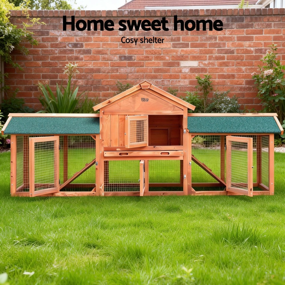 I.Pet Chicken Coop Rabbit Hutch Large Run Wooden Outdoor Pet Bunny Cage House