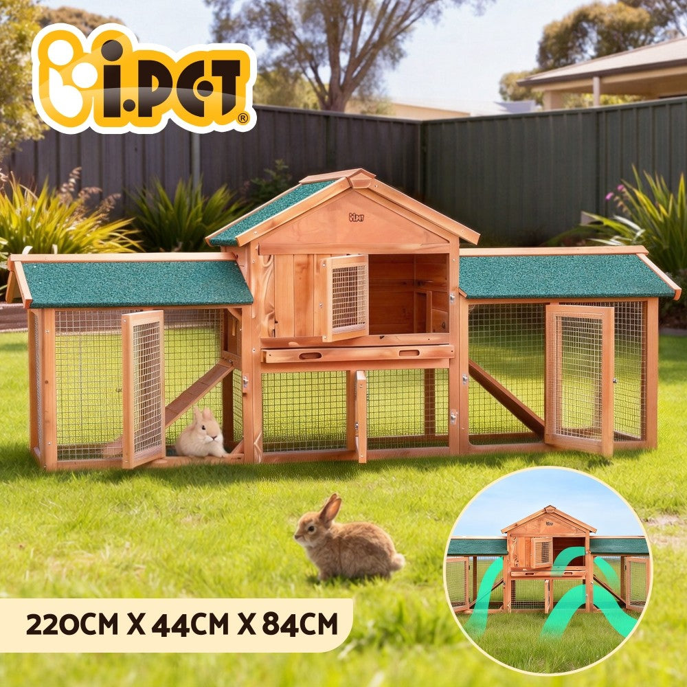 I.Pet Chicken Coop Rabbit Hutch Large Run Wooden Outdoor Pet Bunny Cage House