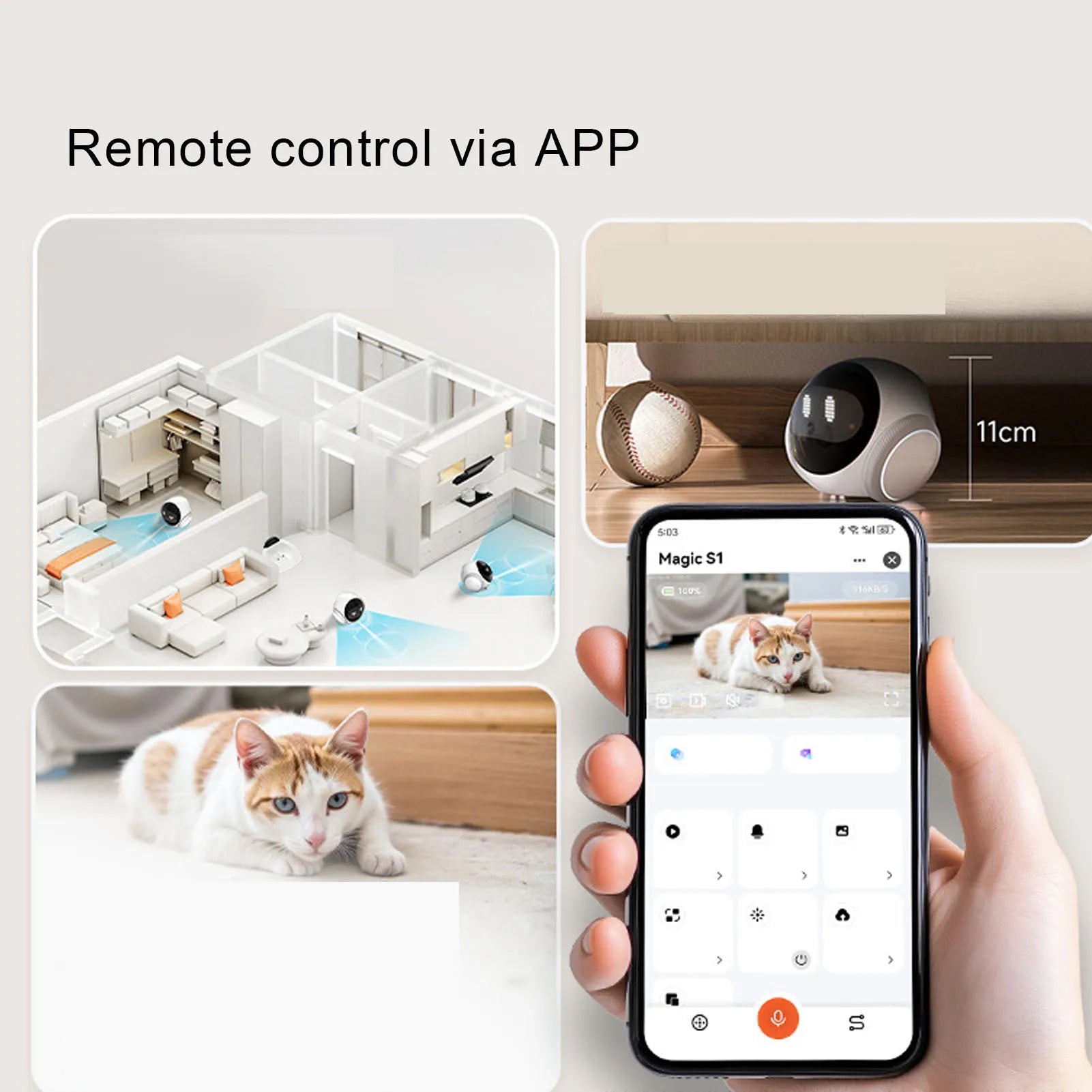 Portable AI Movable Pet Camera Battery Powered 2 Way Talk Motion Detection Video Recording Indoor Cam Mobile Surveillance Robot